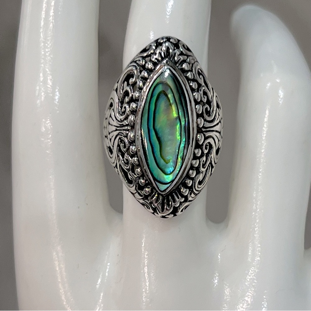 Abalone Shell Sterling Silver Large Statement Rin… - image 7